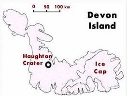 Map of Devon Island, highlighting Haughton Impact Crater
